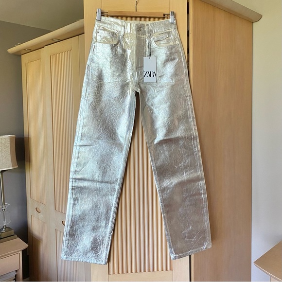 Zara silver metallic wide leg jeans the boy boy fit - Picture 5 of 16